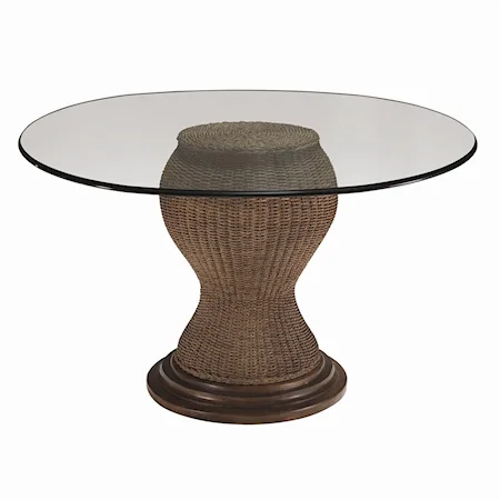 Natural Seagrass Pedestal Dining Table with Glass Top